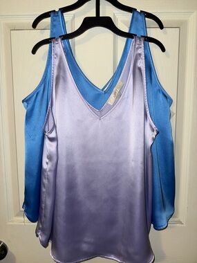 LOFT Lavender Satin V-Neck Camisole with Blue Layering Tank